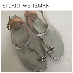 STUART WEITZMAN METALLIC SILVER CHAIN SANDALS 7